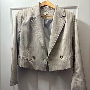 Beige pinstripe cropped blazer